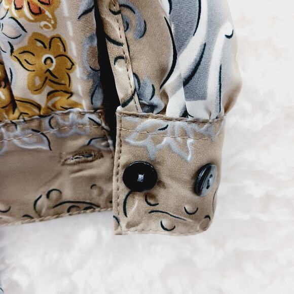 Blouse Sz 14 Floral Gold Gray Business Casual Officewear Secretary Professional - Picture 6 of 16